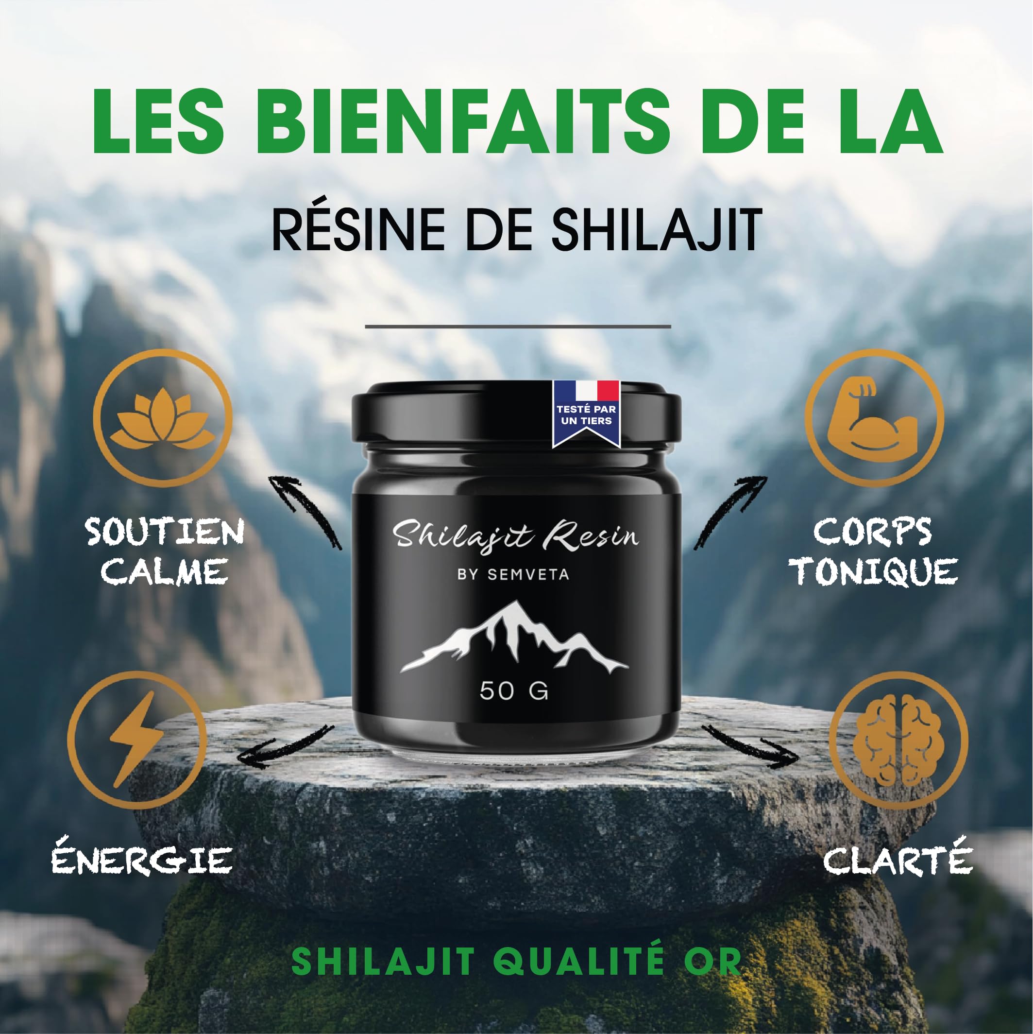 Semveta Résine de Shilajit d'Altai Pure - 50g - Résine Nutritive de Montagne - Minéraux Traces, Acide Fulvique - Approvisionnement 6 Mois
