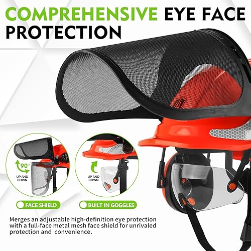 Miniatura 3 de GREEN DEVIL Casco protector de seguridad para motosierra, casco forestal con visera integrada de malla, protector facial de malla, orejeras 4 en 1,