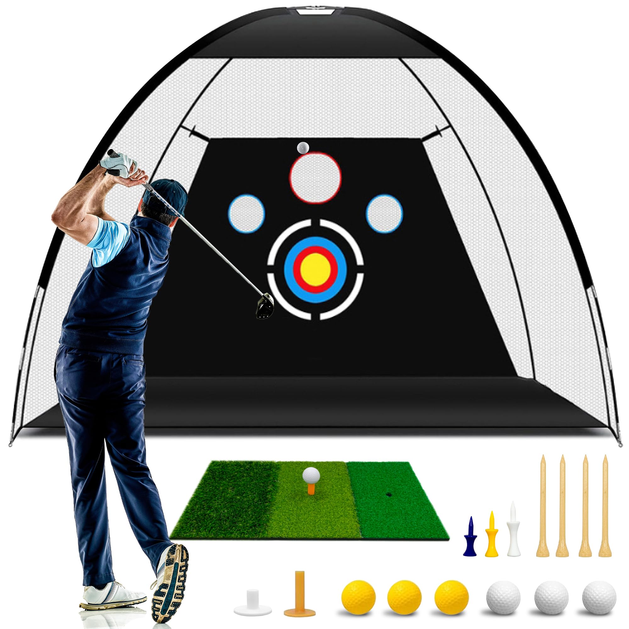 CATCHLUCK Golf Nets for Backyard Driving with Practice Mat, Golf Nets for Garden 10x7ft, Golf Hitting Net with Multiple Targets Training Aid Set