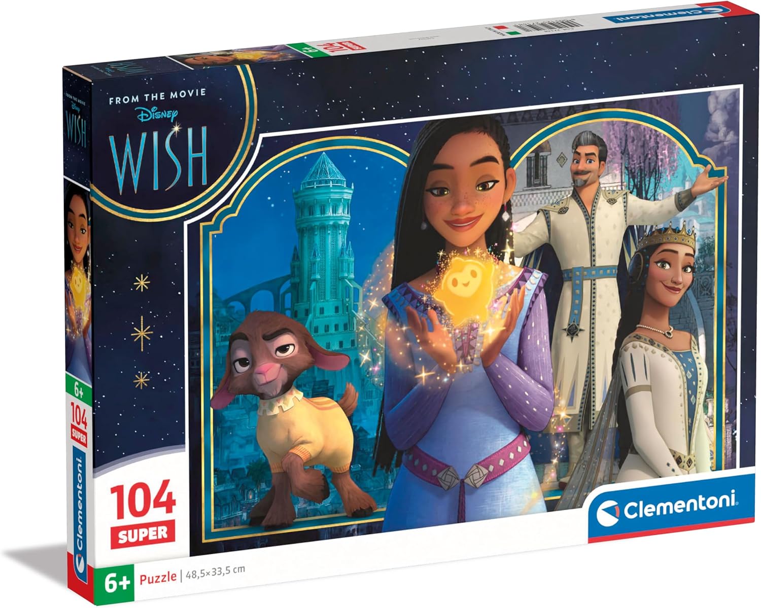 Clementoni - Disney Wish Supercolor Wish-104 Pieces Children 6 Years, Cartoon Jigsaw Puzzles, Made in Italy, Multicoloured, 27148
