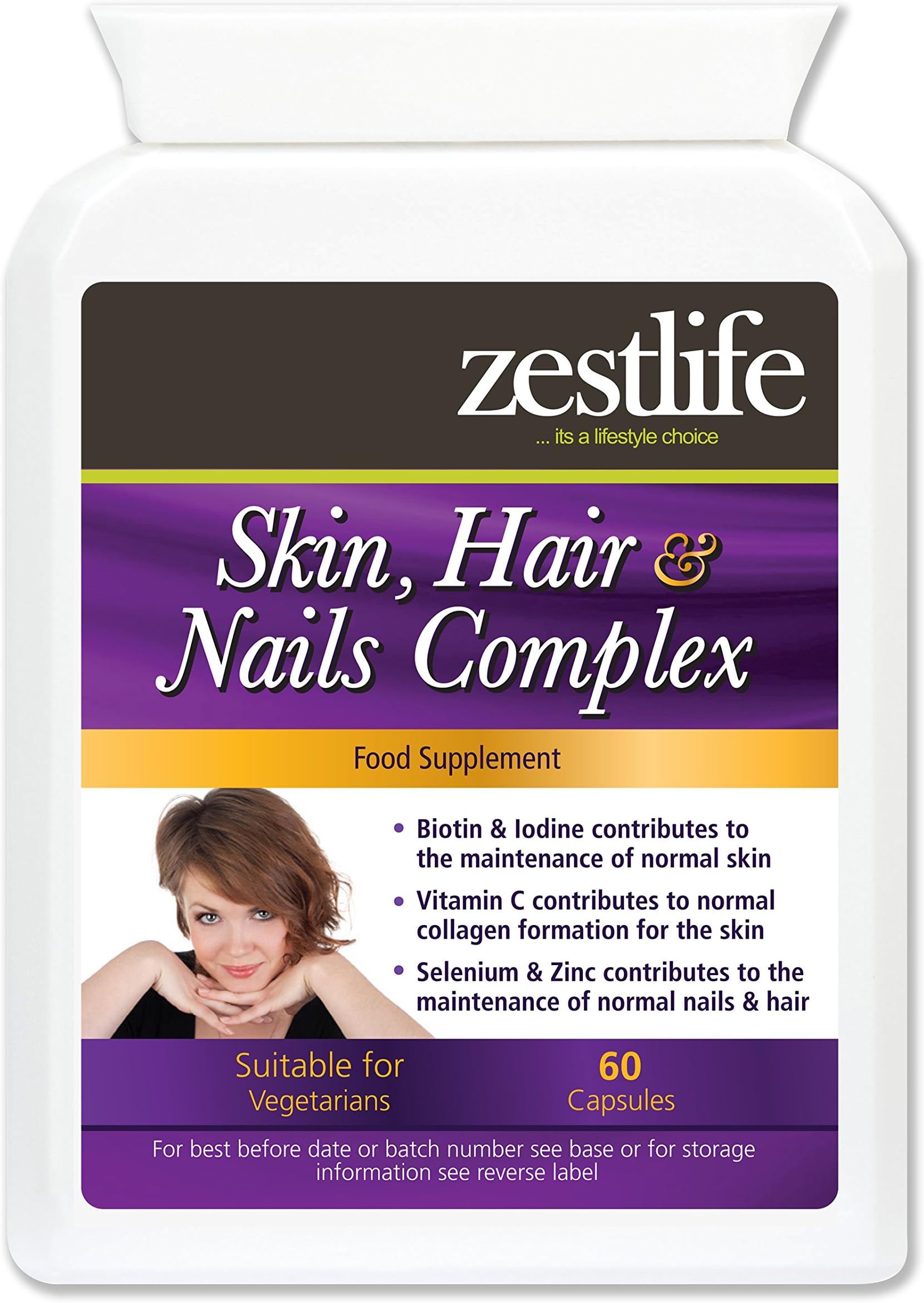 Zestlife Skin, Hair &Nails with Biotin. Support 60 Capsule | A Comprehensive Nutrient Formulation of Vitamins, Minerals, Amino acids and antioxidants