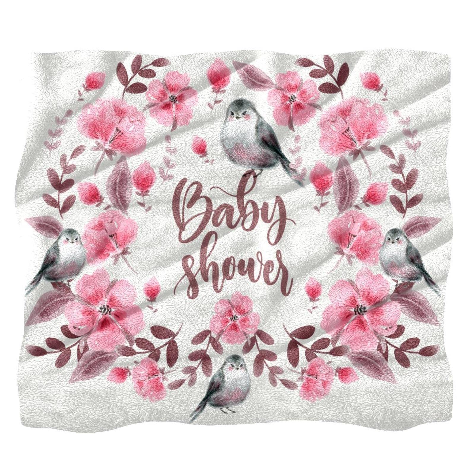 Couverture polaire lit et plaid canapé doux motif aquarelle fleurs oiseaux 01