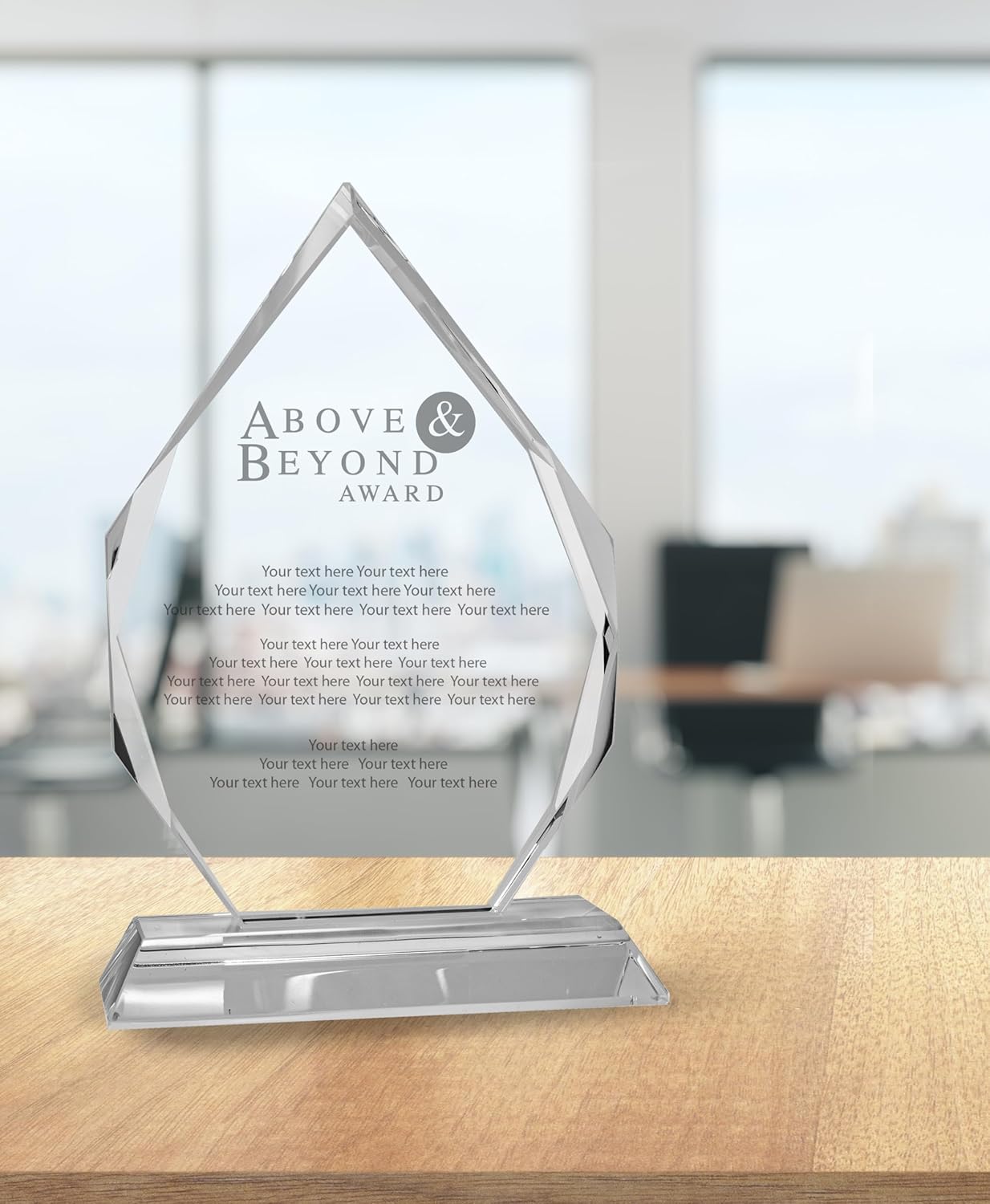 7" Diamond Crystal Above and Beyond Award, Custom Engraved Crystal Award Plaque for Employee Service Appreciation, Recognition