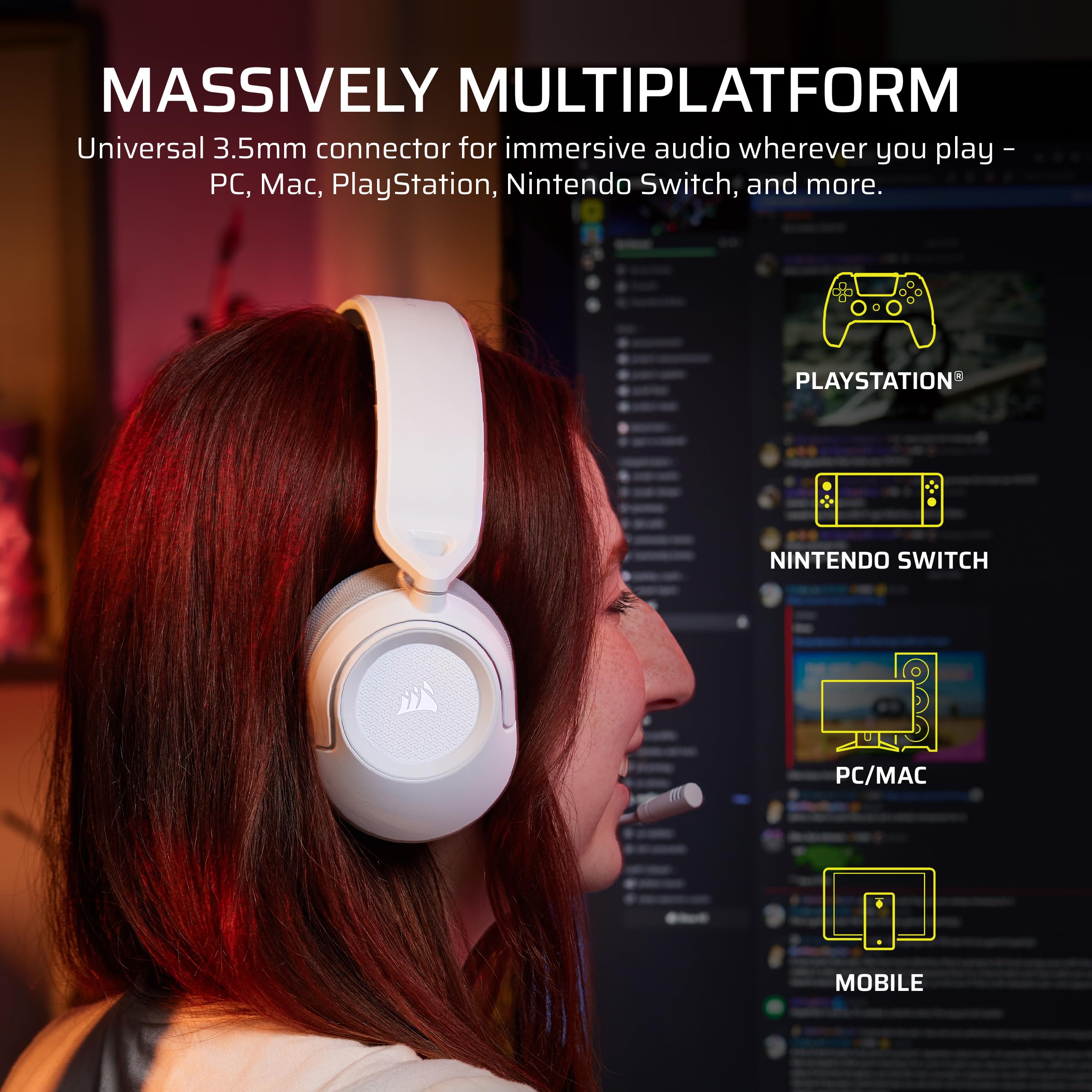 Corsair HS35 V3 Gaming-Headset, kabelgebunden, mit Mikrofon, PC/PS5/PS4/Switch/Xbox/Mac, leicht und bequem, 3,5 mm, Weiß