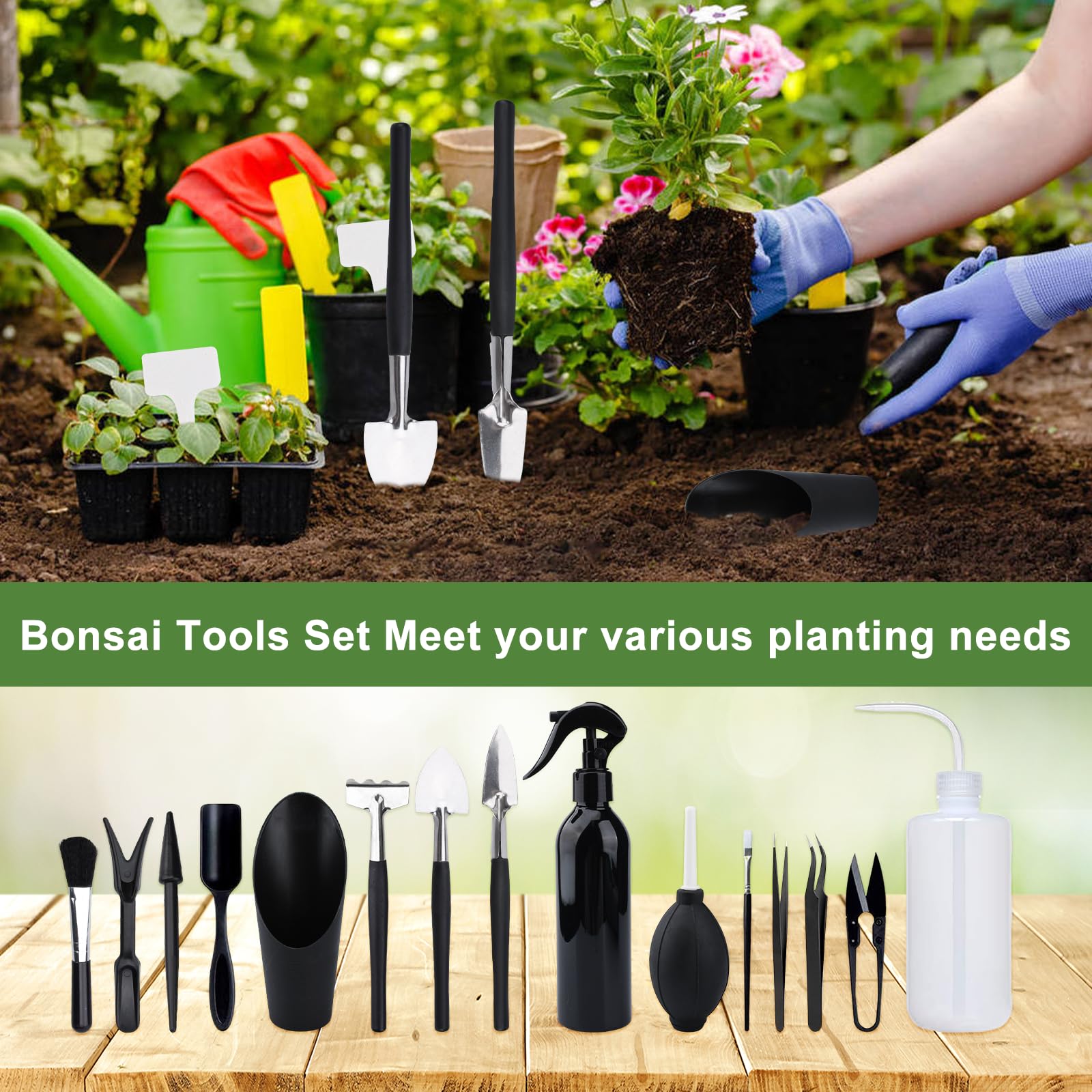 JOYBOY Juego de Herramientas de Jardín,Mini Herramientas de Jardinería,Estera para Plantas de Jardín,Kit de Jardinería Bolsa de Jardín,Herramientas para Plantas Suculentas Set,Herramientas Bonsai Kit