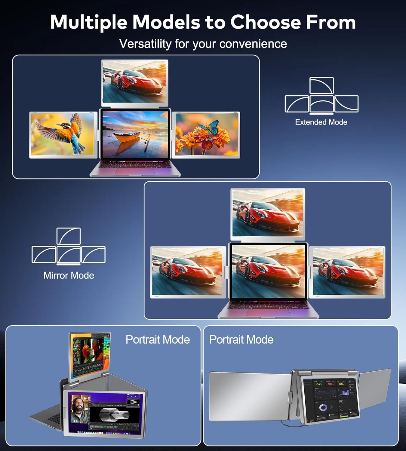16" Laptop Screen Extender, Just 1 Cable for 3 Screens Quad Monitor, 1200P FHD Screen Extender for 12"-18.5" Laptops, Triple Portable Monitor for Wins/Mac M1|M2|M3|M4|M5
