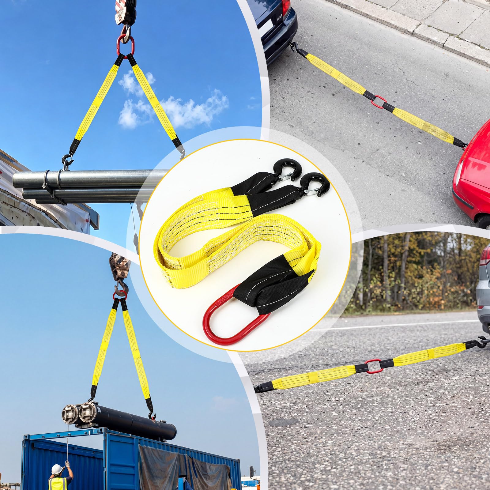 Lifting Slings Straps - 2 Pack, 3.3ft, Yellow -4 Lifting Slings Straps - 2 Pack, 3.3ft, Yellow -4