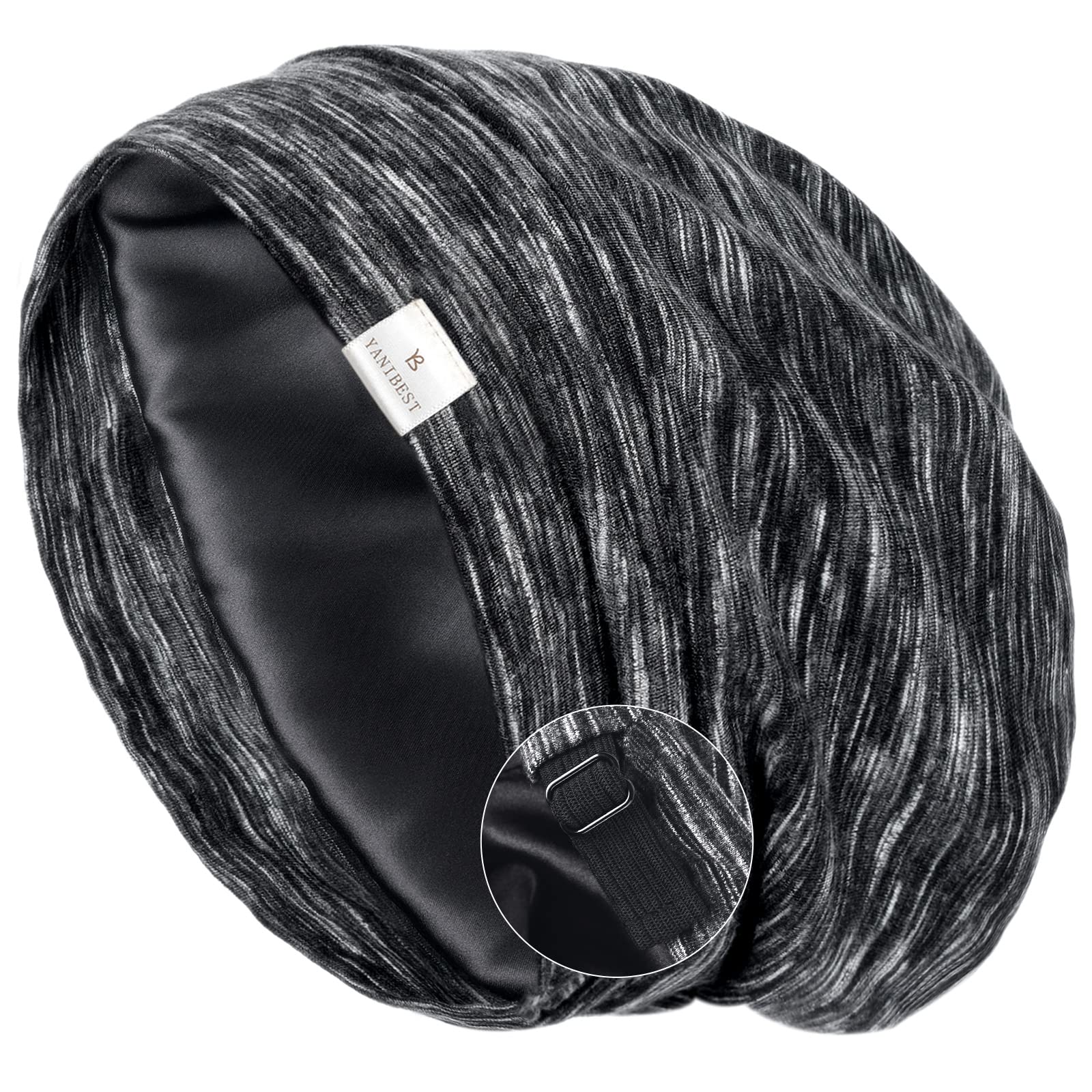 Yanibest Unisex Black Silk Satin Bonnet Hair Wrap For Sleeping - Adjustable Stay On Silk Lined Slouchy Beanie Hat For Curly Hair And Braids