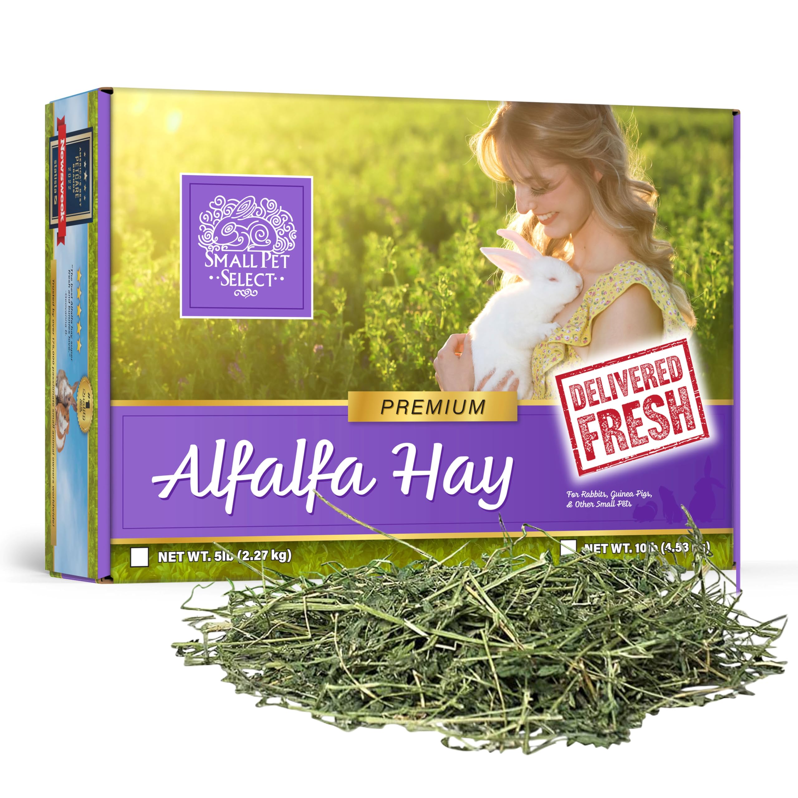 Small Pet Select Alfalfa Hay Pet Food for Young Rabbits, Guinea Pigs, Chinchillas, Tortoises and Other Small Animals, Easy to Store Box, 5lb (2.27kg)