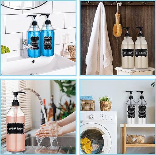 Miniatura 5 de Paquete de 2 botellas de plástico transparente de 34 onzas, dispensador de loción líquida para manos vacías para champú y acondicionador,