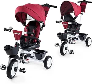 EOOWOY Baby Trike, 6-in-1 Kids Tricycle with Adjustable Push Handle, Removable Canopy, Safety Harness for 18 Months - 5 Year Old(Red)