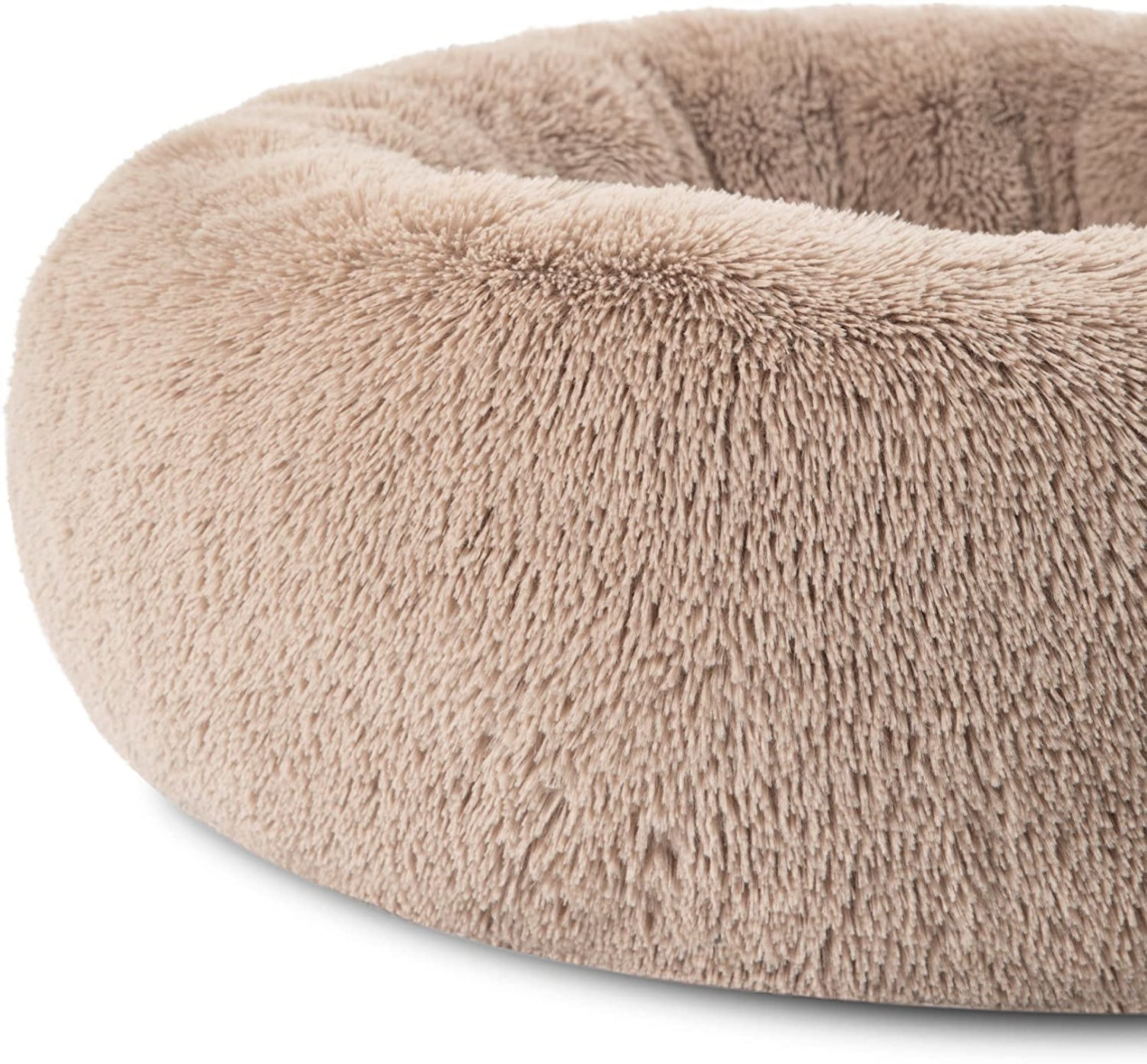 Bedsure Hundebett waschbar Flauschiges Hundebett - Ø 115 cm Donut Hundebett für große Hunde, plüsch Hundebett rund Kuschelbett, Kamel