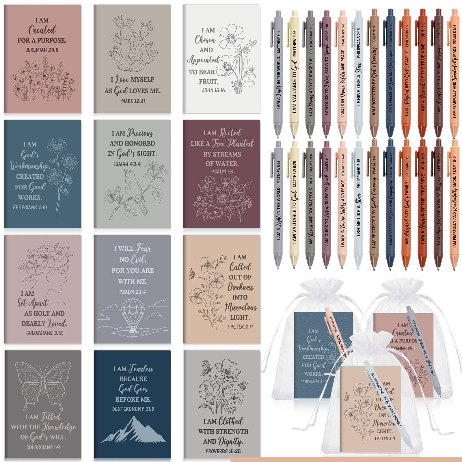 Mooliwe 48 Pcs Affirmation Notebooks Pens Bulk Gifts, Gratitude,Prayer