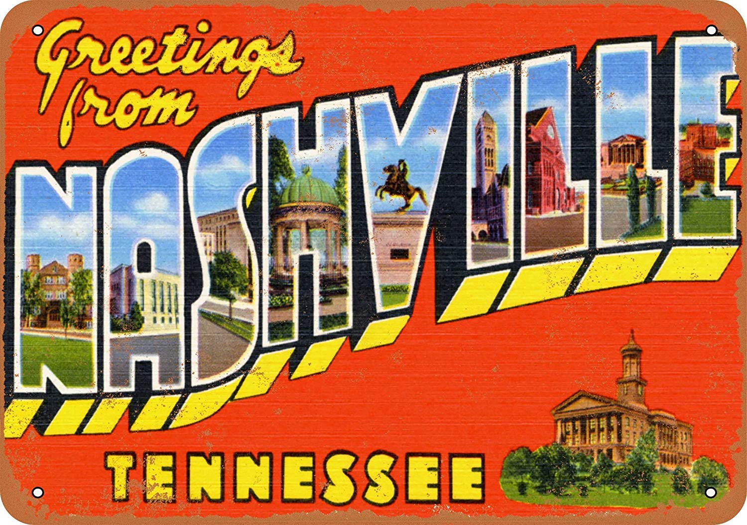 Biopracess Greetings From Nashville Metal Sign Great Aluminum Tin Sign 8x12 Inches