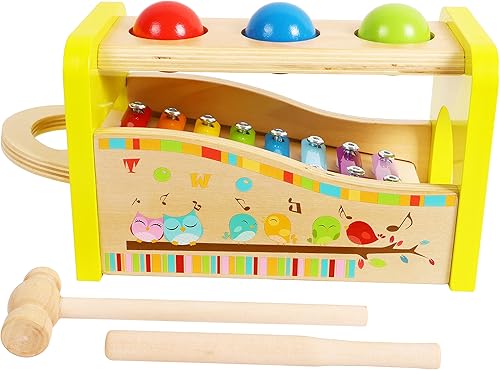 Miniatura 5 de TOWO - Juego de bolas de martillo de madera y xilófono, mazo y clavijas golpean un banco de bolas, juguetes para bebés de 1 año, regalo para bebés,