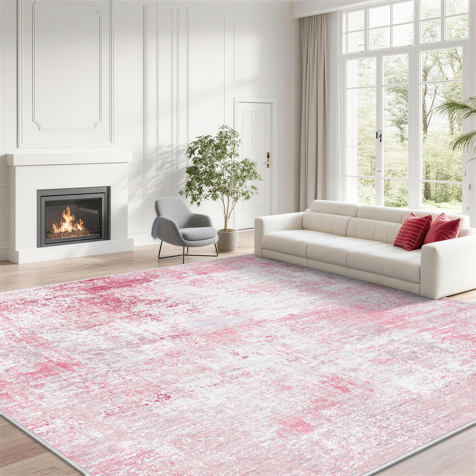 JOYARR Living Room Rug, Washable Non-Slip Low Pile 160x230cm, Pink