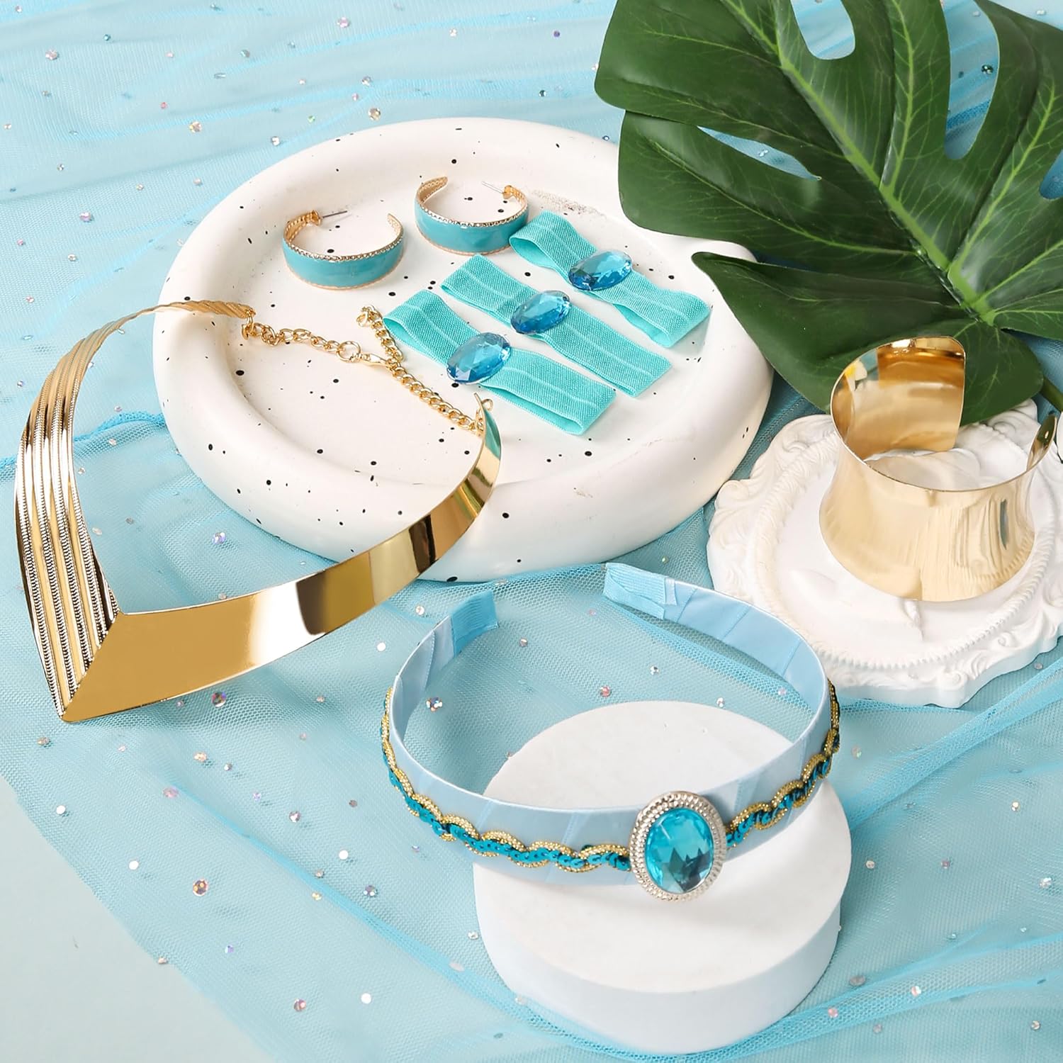 Princess Accessories Arabian Costume 5PCS Jewelry Headband Necklace Bracelet Earrings Hair Ties for Women Halloween Cosplay - Image 5