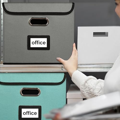 Vista 298 de Huolewa Caja organizadora de archivos con tapa, organizador de carpetas de archivos plegable para almacenamiento de documentos de oficina, caja