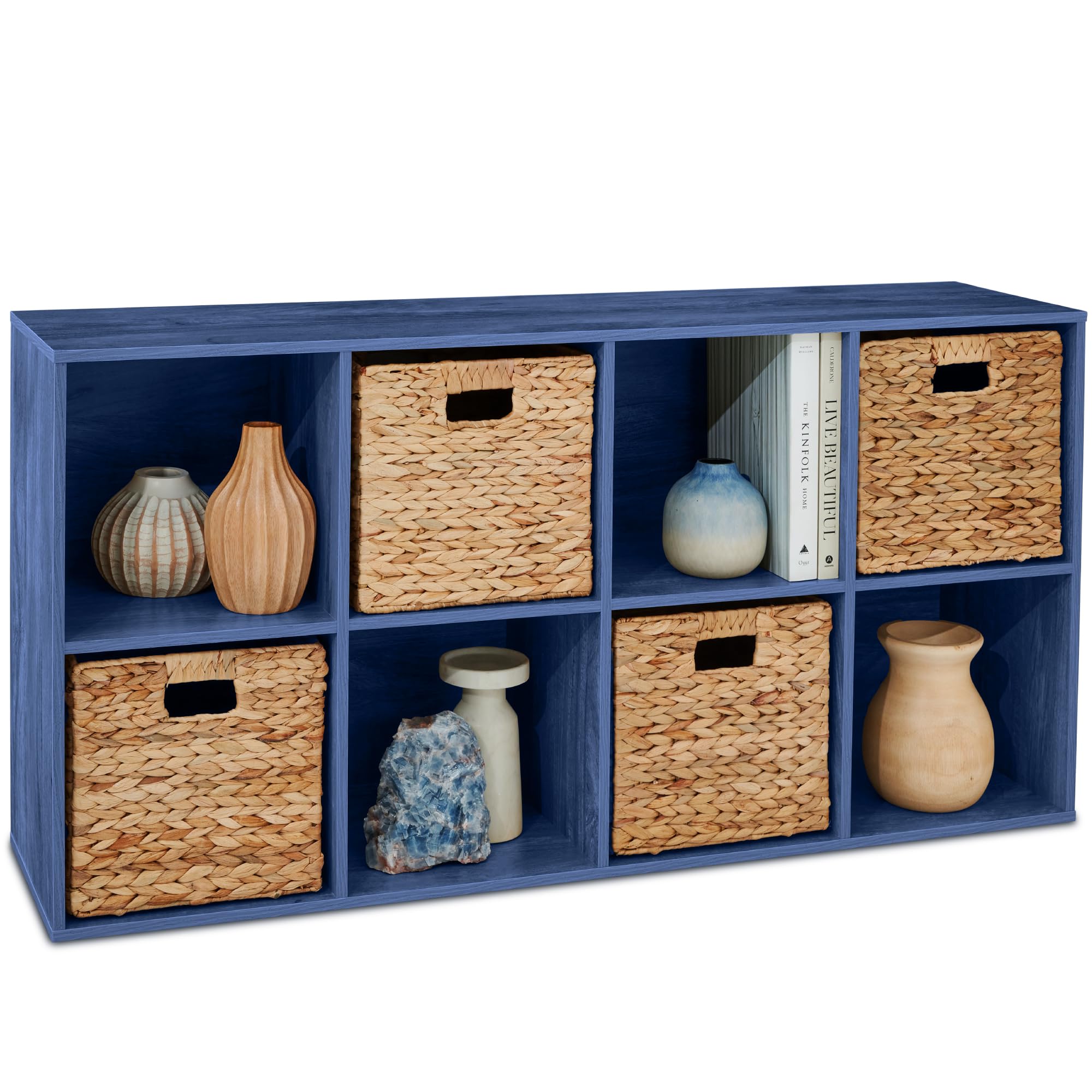 Best Choice Products 8-Cube Storage Organizer, 11in Shelf Opening, Bookcase, Display Shelf, Customizable w/ 3 Removable Back Panels – Navy