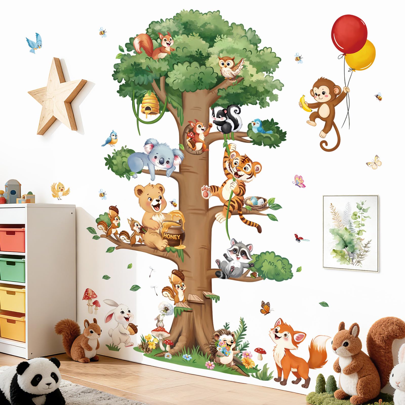 decalmile Pegatinas de Pared Animales del Bosque Árbol Grande Vinilos Decorativos Animales Zorro Conejo Ardilla Adhesivos Pared Habitación Infantiles Niños Bebés Guardería