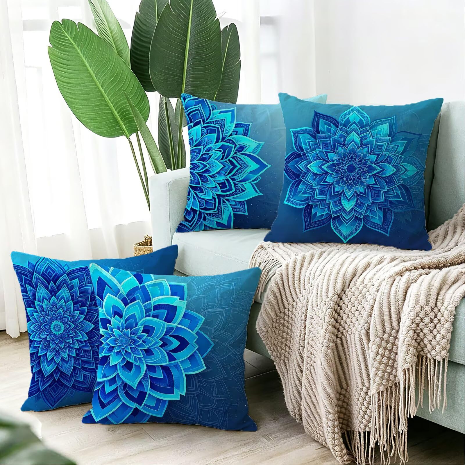 Blu Federe Cuscini Divano 40x40cm, Cuscini da Esterno Set de 4, Cod-225