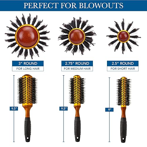 Miniatura 2 de Cepillo redondo grande, cerdas de jabalí, barril térmico de cerámica, cepillo profesional antiestático para peinar y secar con soplado, 20 filas,