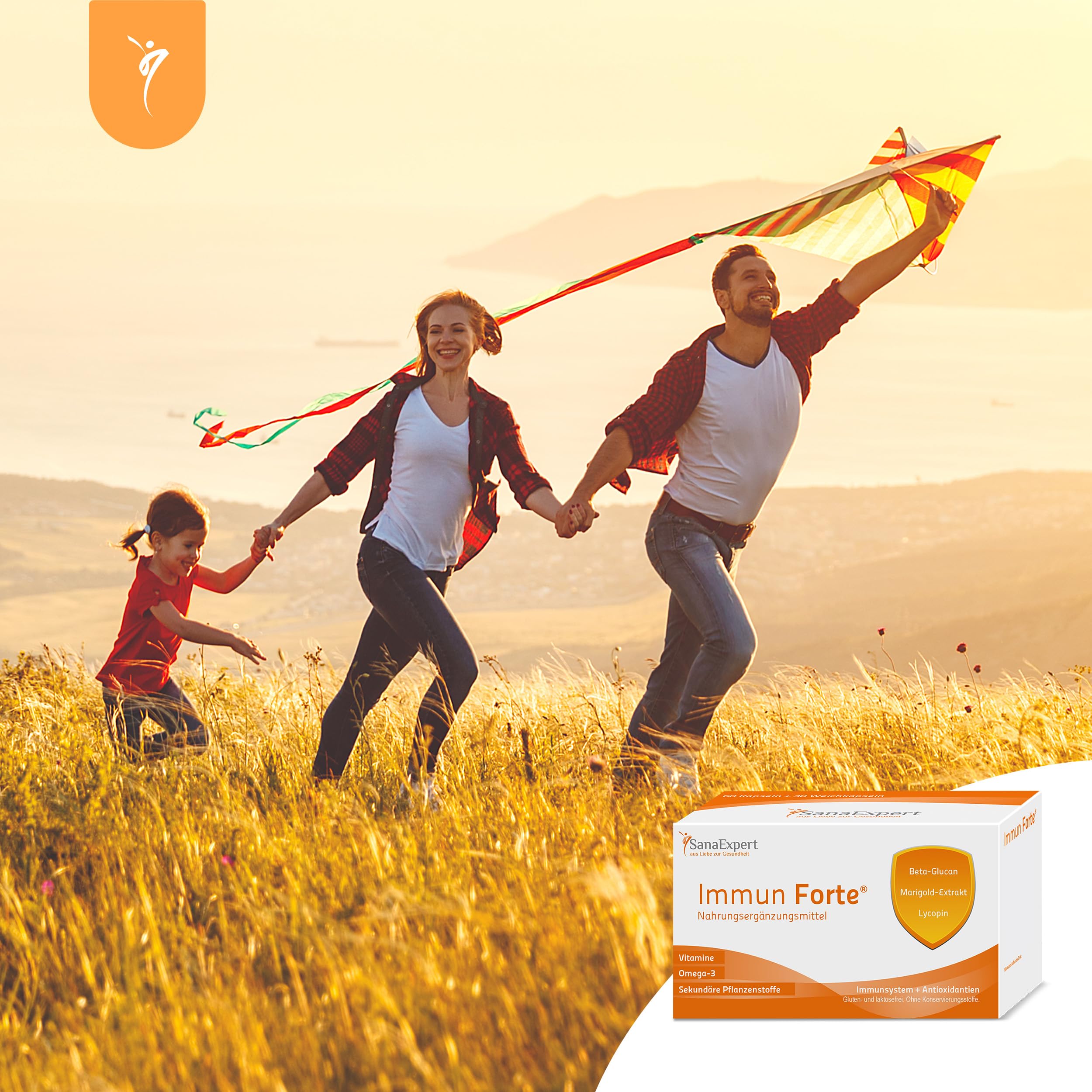 SanaExpert® Immun Forte – Vitamin-Komplex und Mineralien zur Unterstützung des Immunsystems, Omega-3-Fettsäuren, Beta-Glucan, Ringelblumen-Extrakt, Lycopin und Lutein, 90 Kapseln (69 g)
