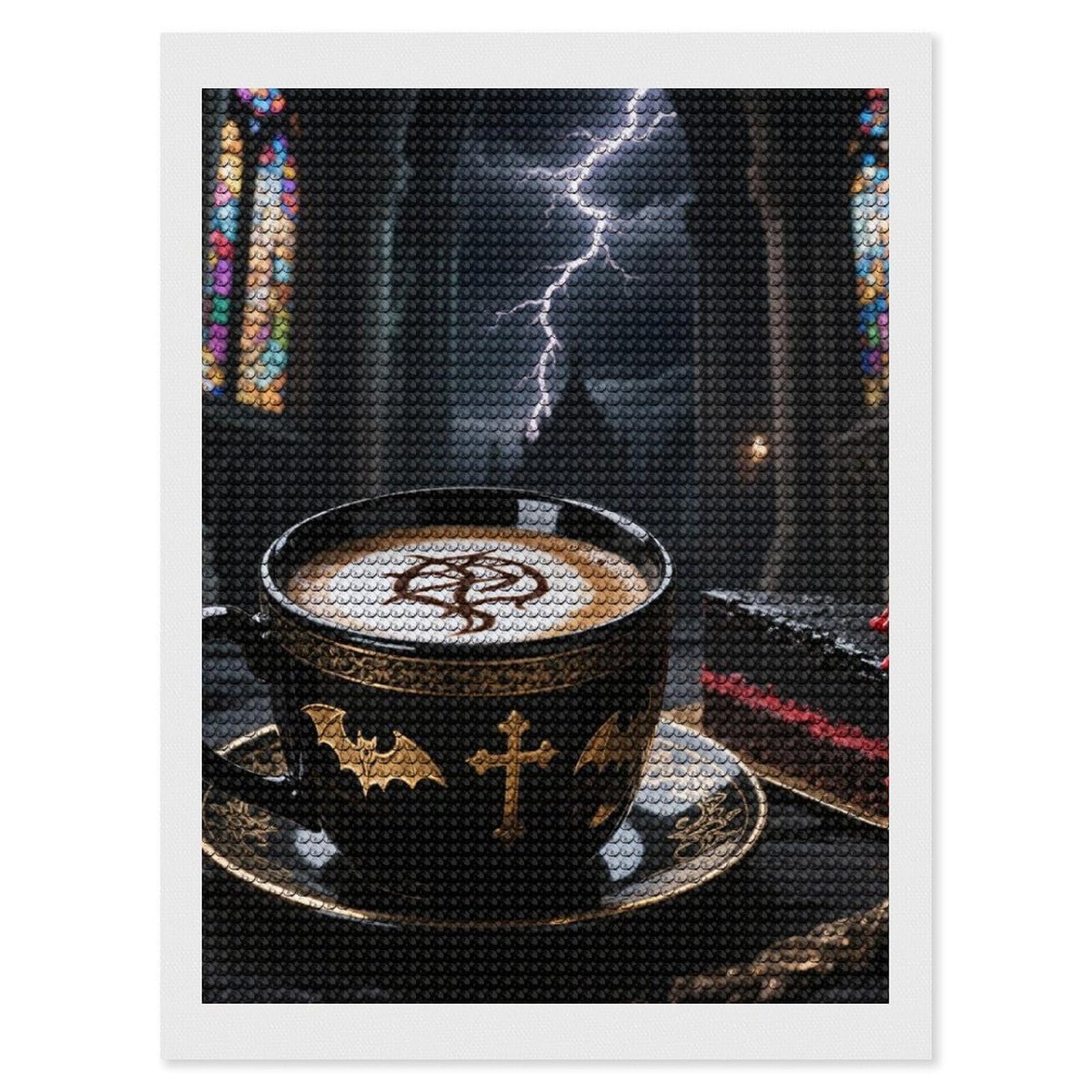 DWVTSLH Gothic Style Coffee Diamond Painting Kits for Adults, Personalized Diamond Photo Art Full Drill, DIY 5D Diamond Art Painting Kits for Beginners, Home Wall Decor 12"x16"