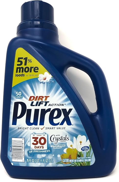 Purex Liquid Laundry Detergent with Crystals Fragrance, Fresh Spring Waters, 75 oz, 50 Loads (Pack of 2)