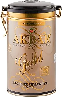 Akbar Premium Quality Gold 100% Pure Ceylon Leaf Tea from Sri Lanka in Metal Can Gift Pack (450 grams)