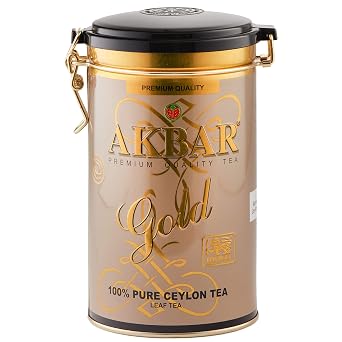 Akbar Premium Quality Gold 100% Pure Ceylon Leaf Tea from Sri Lanka in Metal Can Gift Pack 450 grams