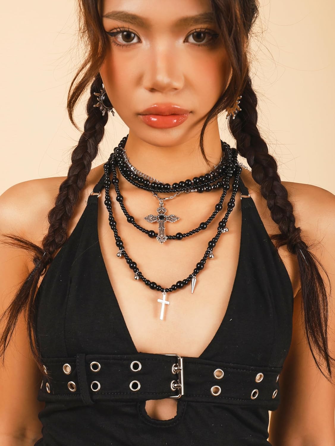 Sacina Layered Black Imitaiton Pearl Cross Choker Necklace, Black Choker, Gothic Punk Grunge Emo Necklace, Goth Jewelry, Christmas Jewelry Gift for Women - Image 2