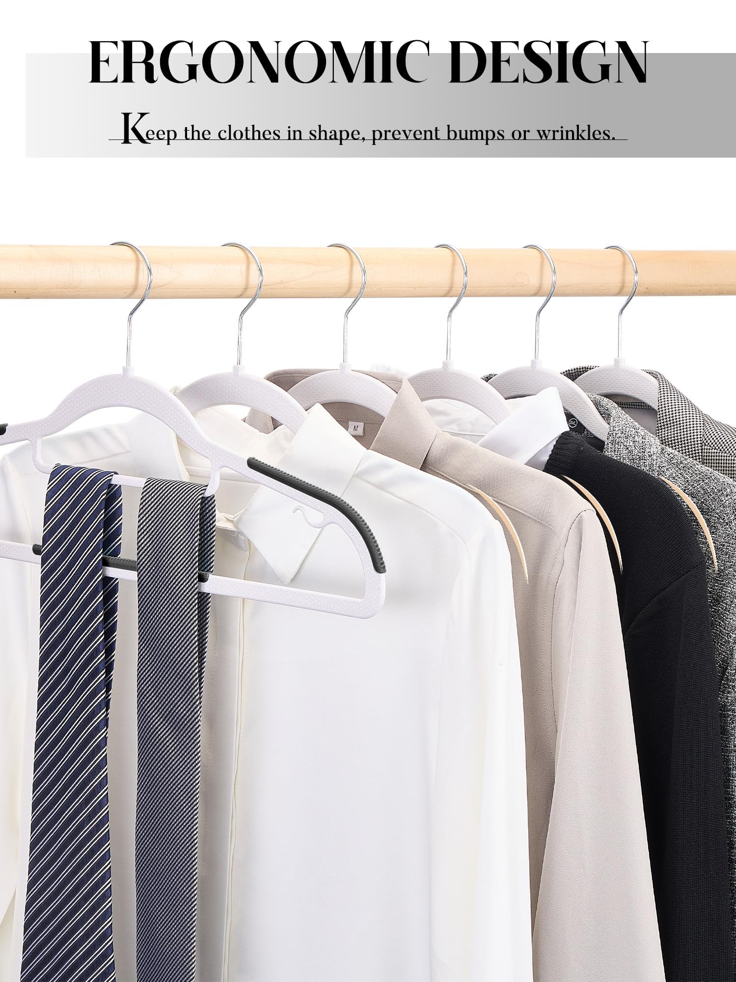 House Day Kunststoff-Kleiderbügel, 30 Stück, rutschfeste Kleiderbügel mit Griff, robuster Kunststoffbügel mit 360° drehbarem Haken, ultradünne Kleiderbügel, platzsparend, weiße Kleiderbügel für