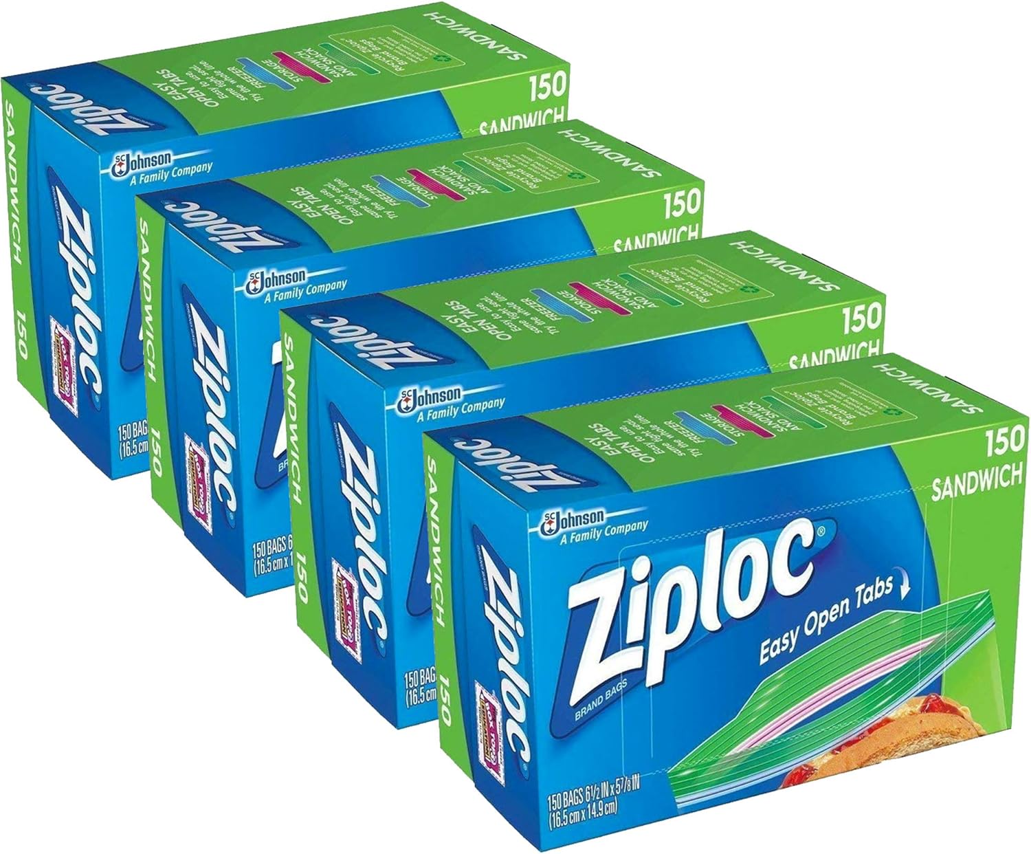 Ziploc Sandwich Bags (150 bags x 4 = 600 bags) Health