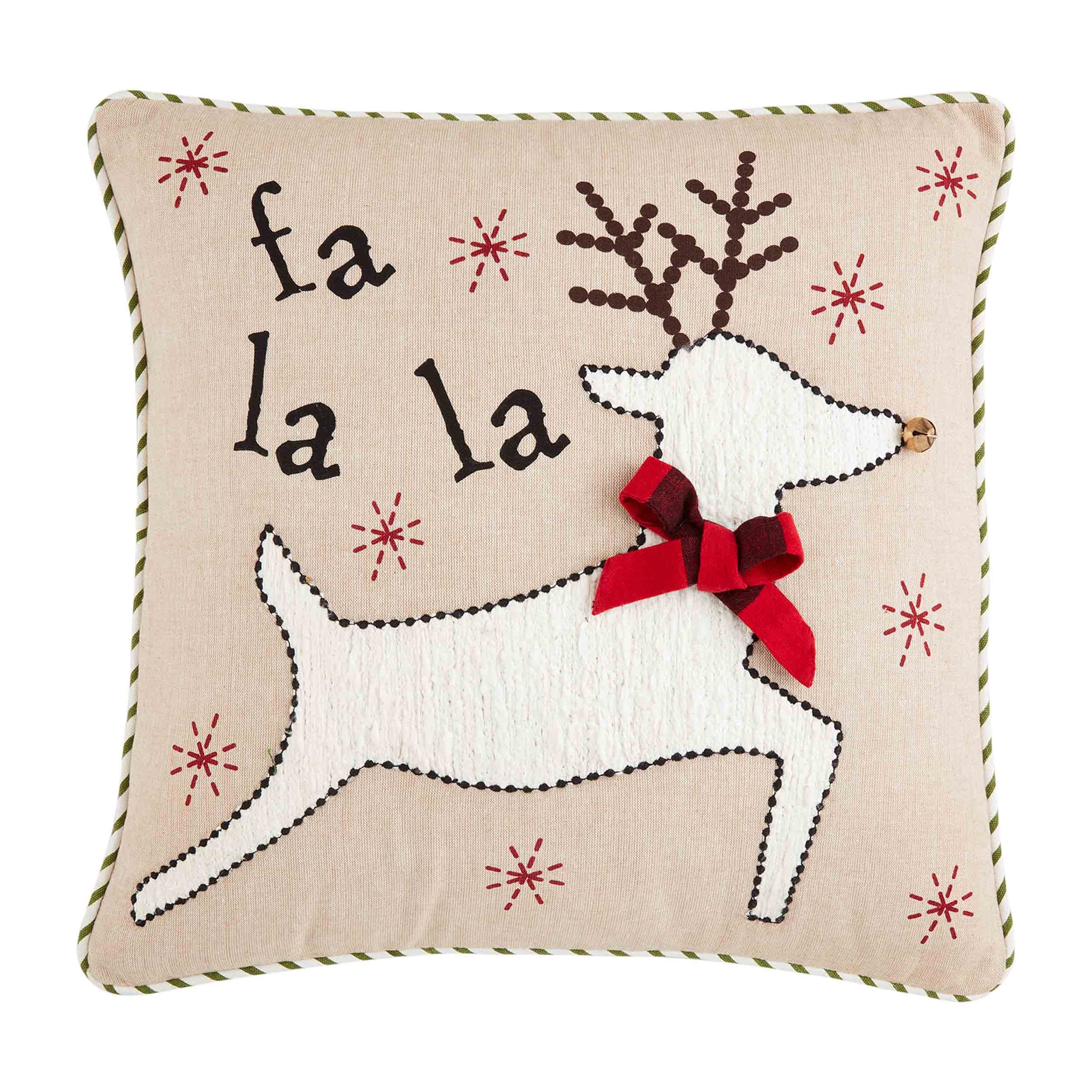 Coussin de Noël Mud Pie Fa La La en fil de fer brodé canapé salon de 45x45 cm