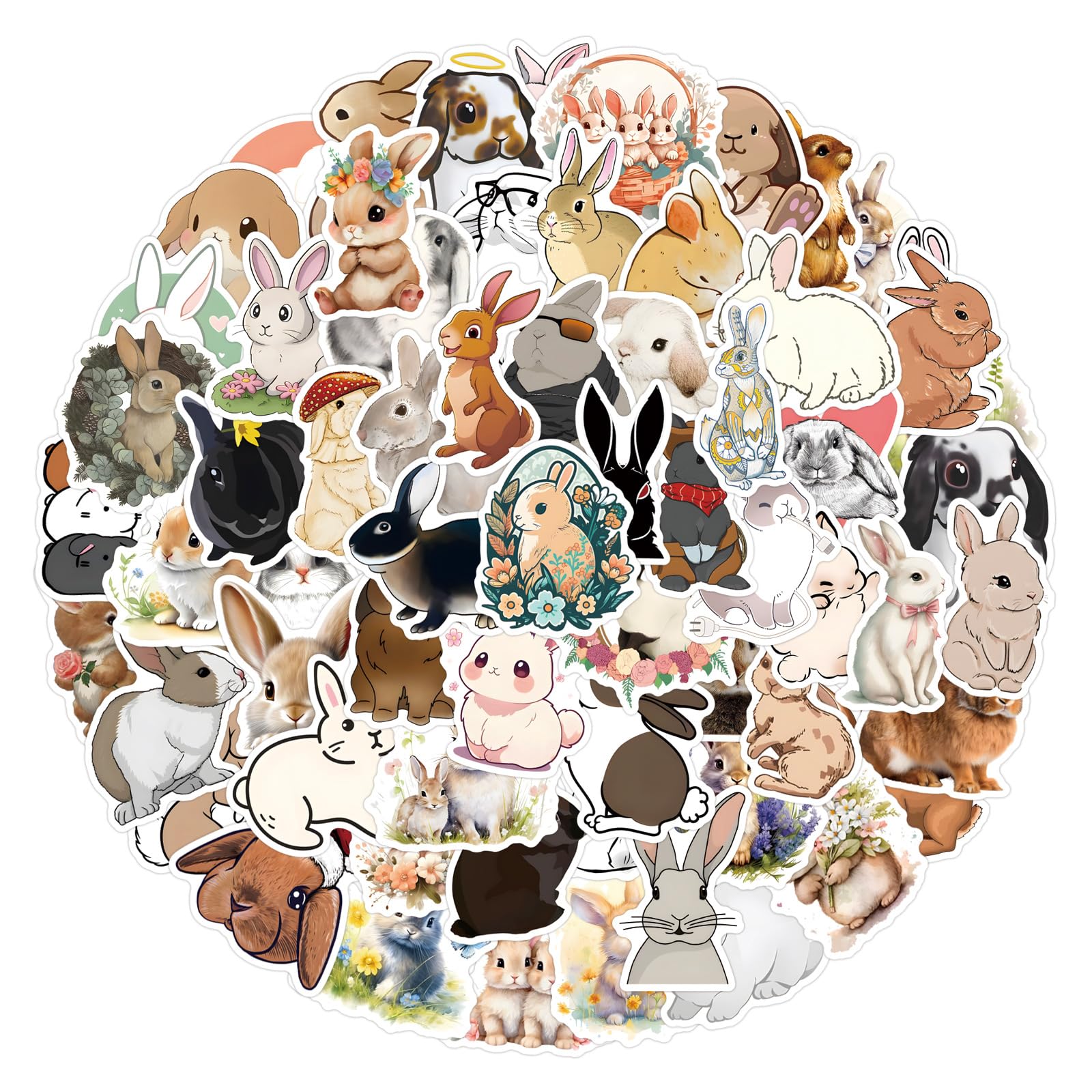 100Pcs Rabbit Stickers Laptop Car Scrapbook Phone Skateboard Suitcase Luggage Bike Bunny Stickers Vinyl Waterproof Aesthetic Personalised Stickers for Teens Boys Girls Adults
