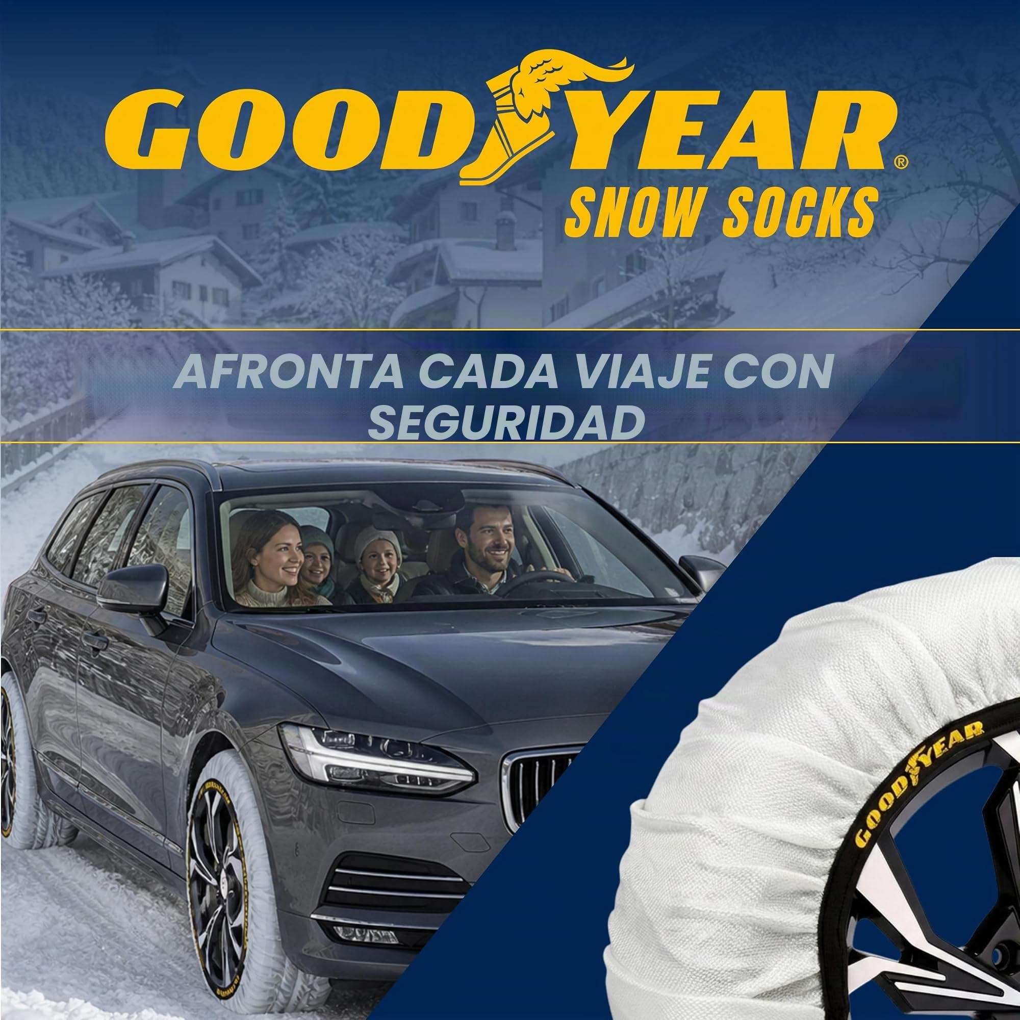 Goodyear Juego de 2 cadenas de nieve de tela para coche Ultra Grip talla XL, específico para el funcionamiento del vehículo, textil, blanco