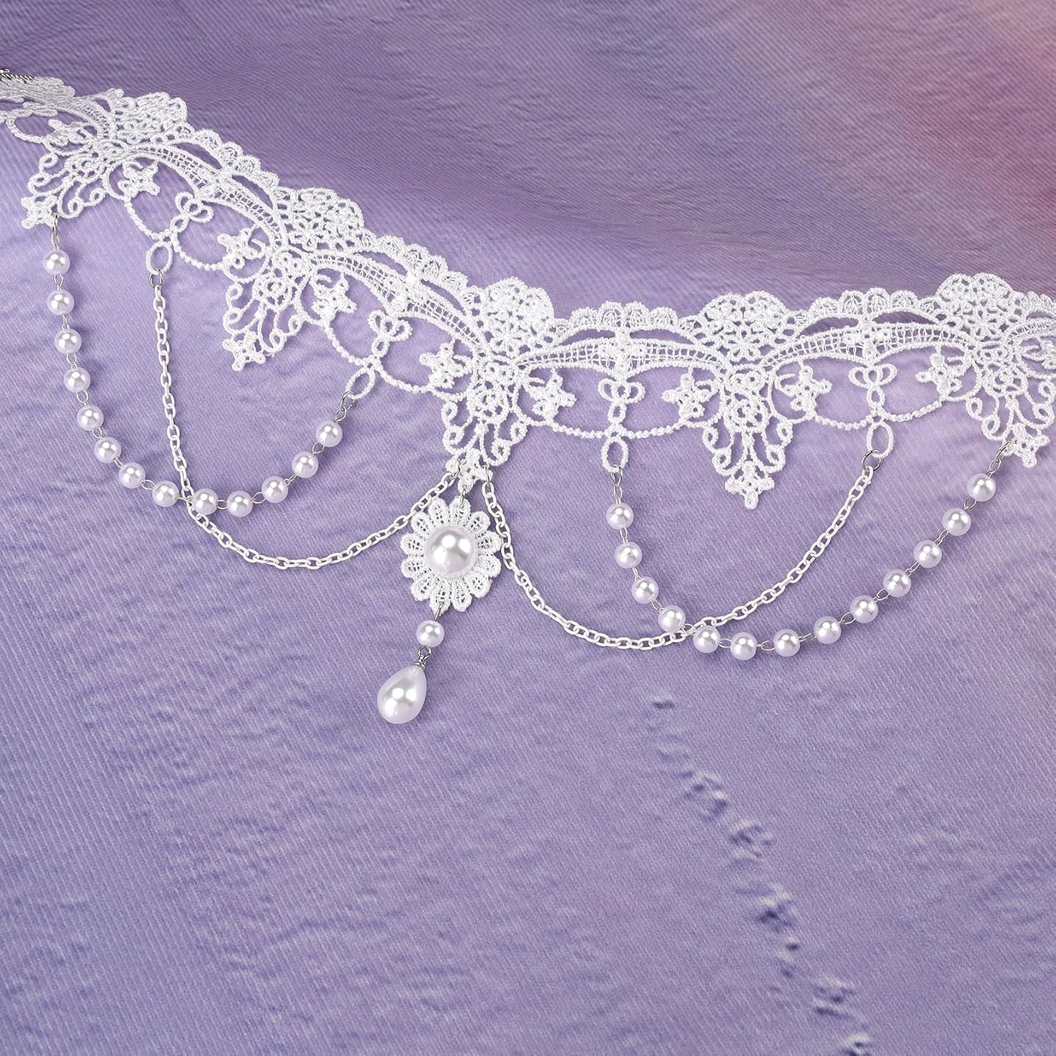 MILAKOO Lace Tattoo Choker for Women Elegant Goth & Elegant Necklace Collarbone Pearl Pendant Collar - Image 5