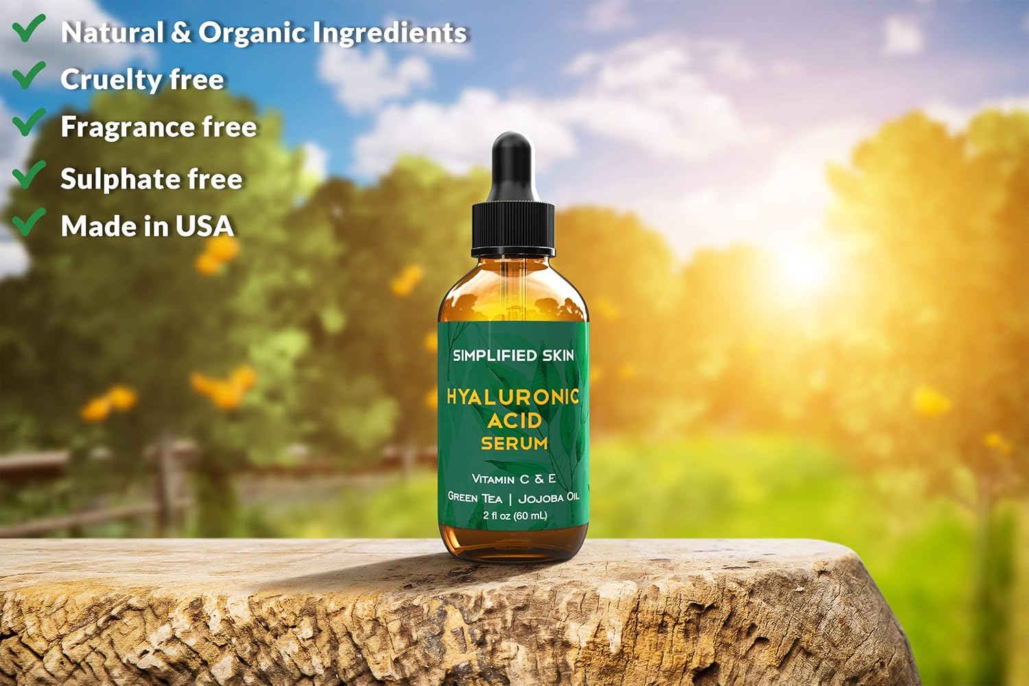 Hyaluronic Acid Serum for Face & Eyes (2 oz) with Vitamin C, E & Green Tea for Anti-Aging, Moisturizing, Antioxidant & Wrinkle Treatment. Best Hydrating Pure Facial Serum by Simplified Skin : Beauty & Personal Care