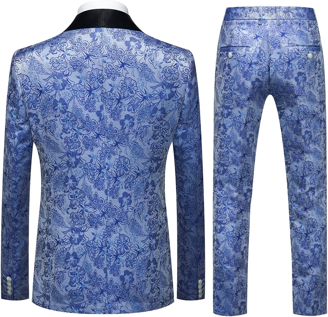 Tuxedo Suits for Men 3 Piece Regular Fit Suit Floral Pattern Blazer Jacket Waistcoat Pants Men Suit Set for Wedding - Image 2