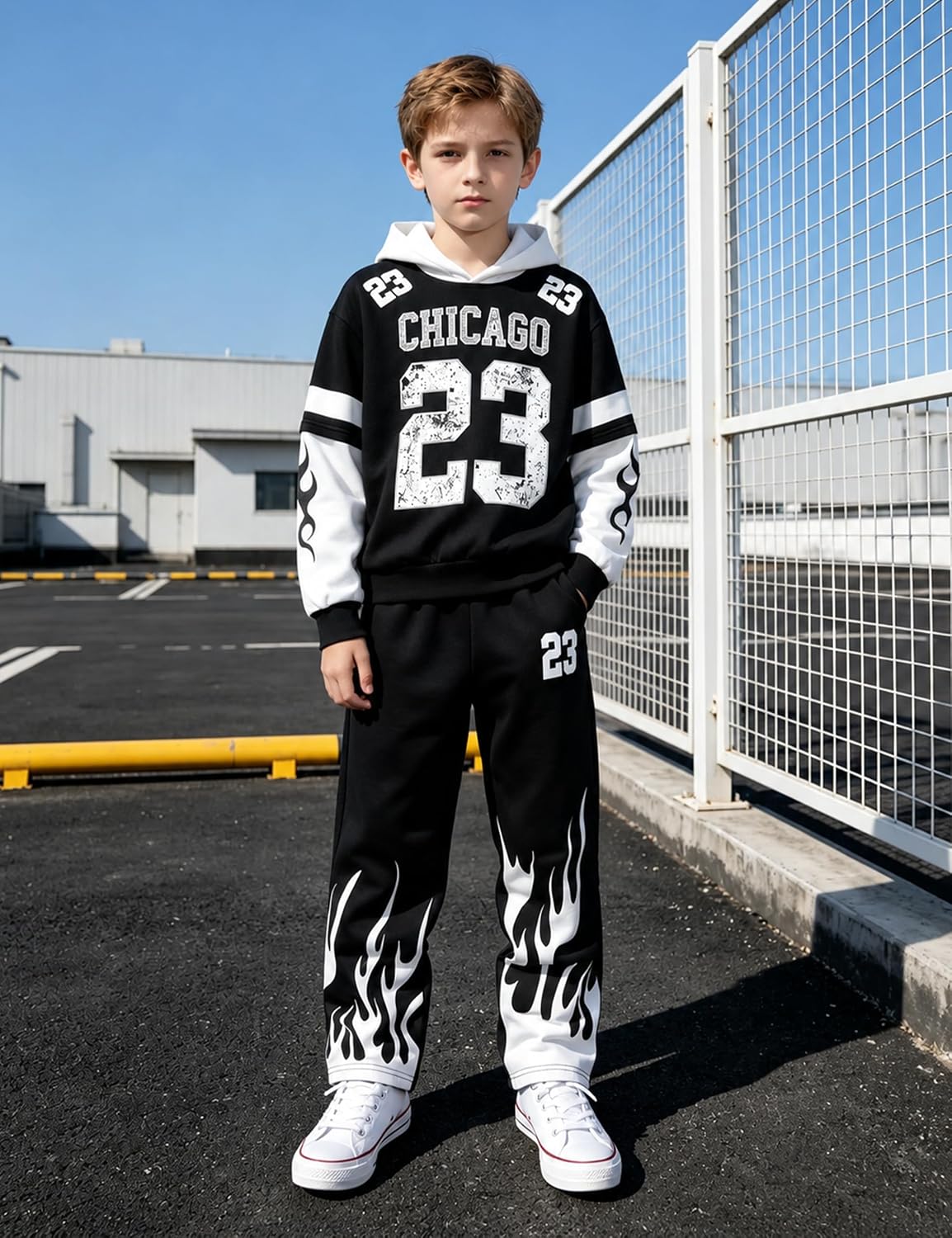 Hipea Boys Clothes Long Sleeve Graphic Print Hoodie Sweatshirts and Pants Sets 2 Piece Fall Winter Outfits for 7-14 Years