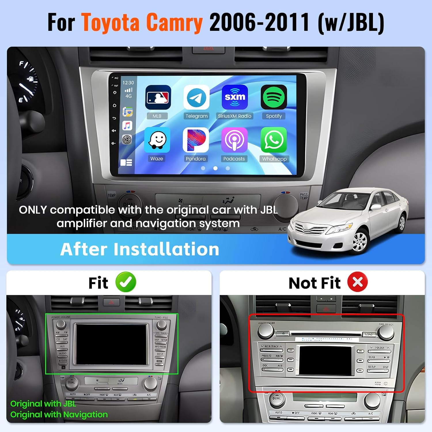 2+64GB Realdio Android 15 Car Stereo for Toyota Camry 2006-2011 (w/JBL) with Wireless Carplay Android Auto, 9 Inch Touch Screen Radio for Camry with Bluetooth EQ GPS WiFi FM/RDS 26UI Backup Camera