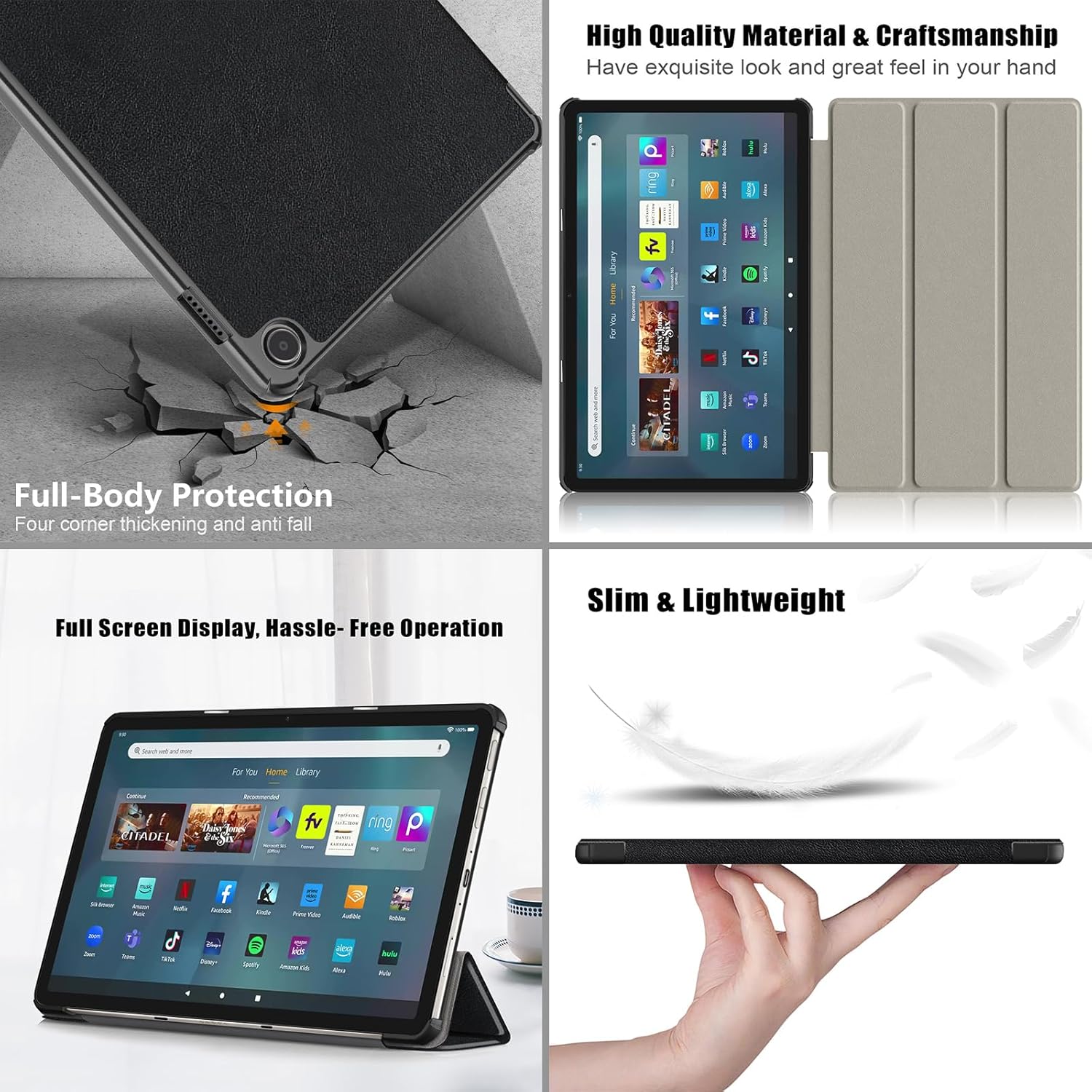 Stand Case for Amazon Kindle Fire Max 11 Tablet (13th Generation, 2023 Release) with Auto Wake/Sleep Trifold [Multi-Angle] Slim Lightweight Hard Shell PU Leather Folio Shockproof Cover,Black