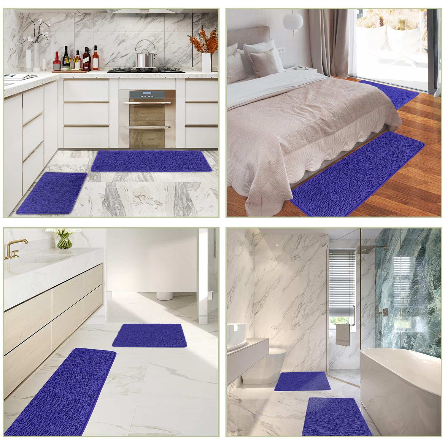 Royal Blue Zestaw dywaników łazienkowych, 2 sztuki, antypoślizgowe maty szenilowe, miękkie i chłonne, można prać w pralce, grube maty podłogowe do prysznica i zlewu, 43 x 61 cm, 50 x 81 cm
