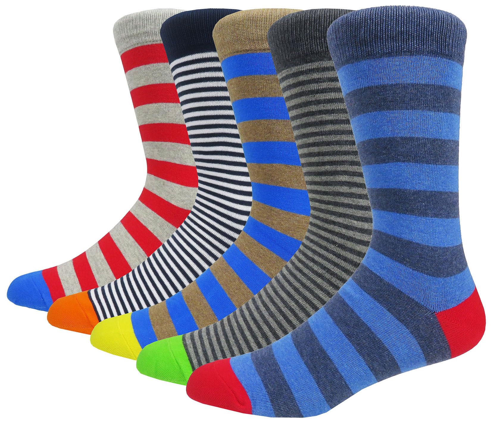 Hiwear Men's Stripe6-5 Pack Socks- Colorful Funky Novelty Design Rich Cotton, Comfort Dress Calf Socks Multipack (Uk, Alpha, One Size, Regular, Regular, )