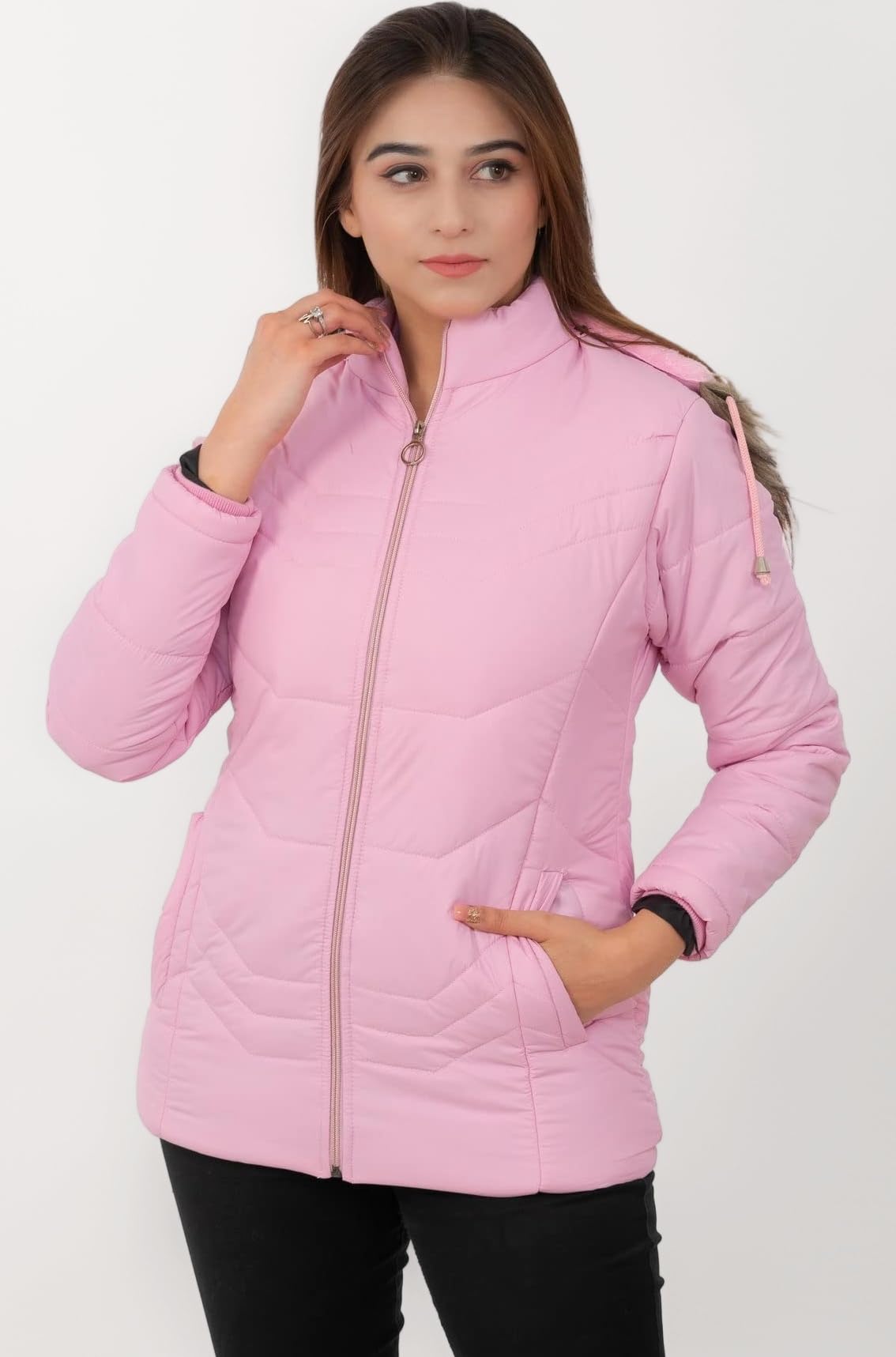 STUFFLIN Women's Quilted Puffer Jacket Full Sleeves Winter Jacket Girls Winter Wear Jacket (Large, Baby Pink)