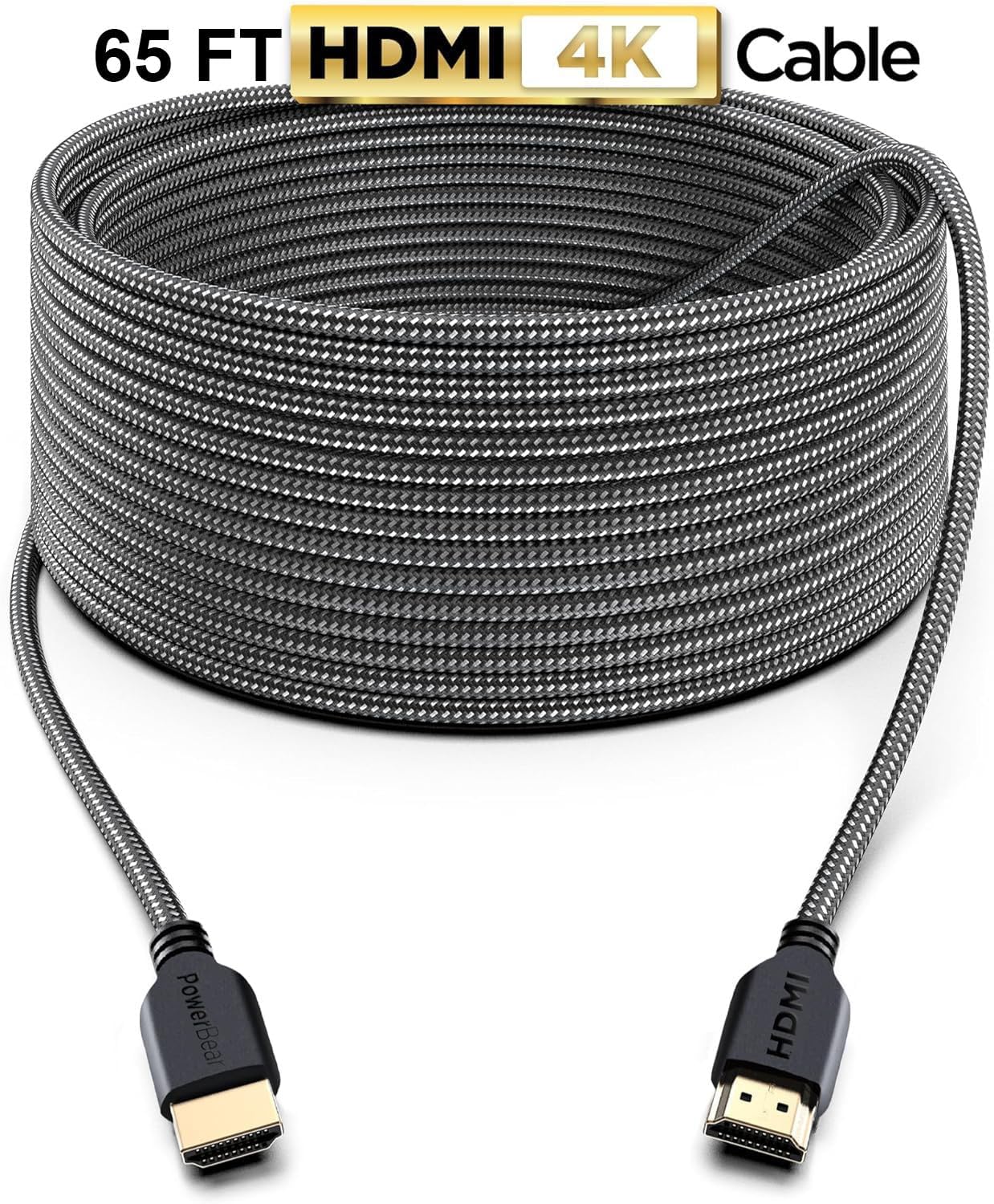 PowerBear Cavo HDMI 4K, 20 m, 18 Gbps, cavo HDMI ad alta velocità, nylon intrecciato e spina d'oro, 4 K a 60 Hz, Ultra HD, 1080P, ARC e CL3, certificato per laptop, monitor, PS5, PS4 e molto altro