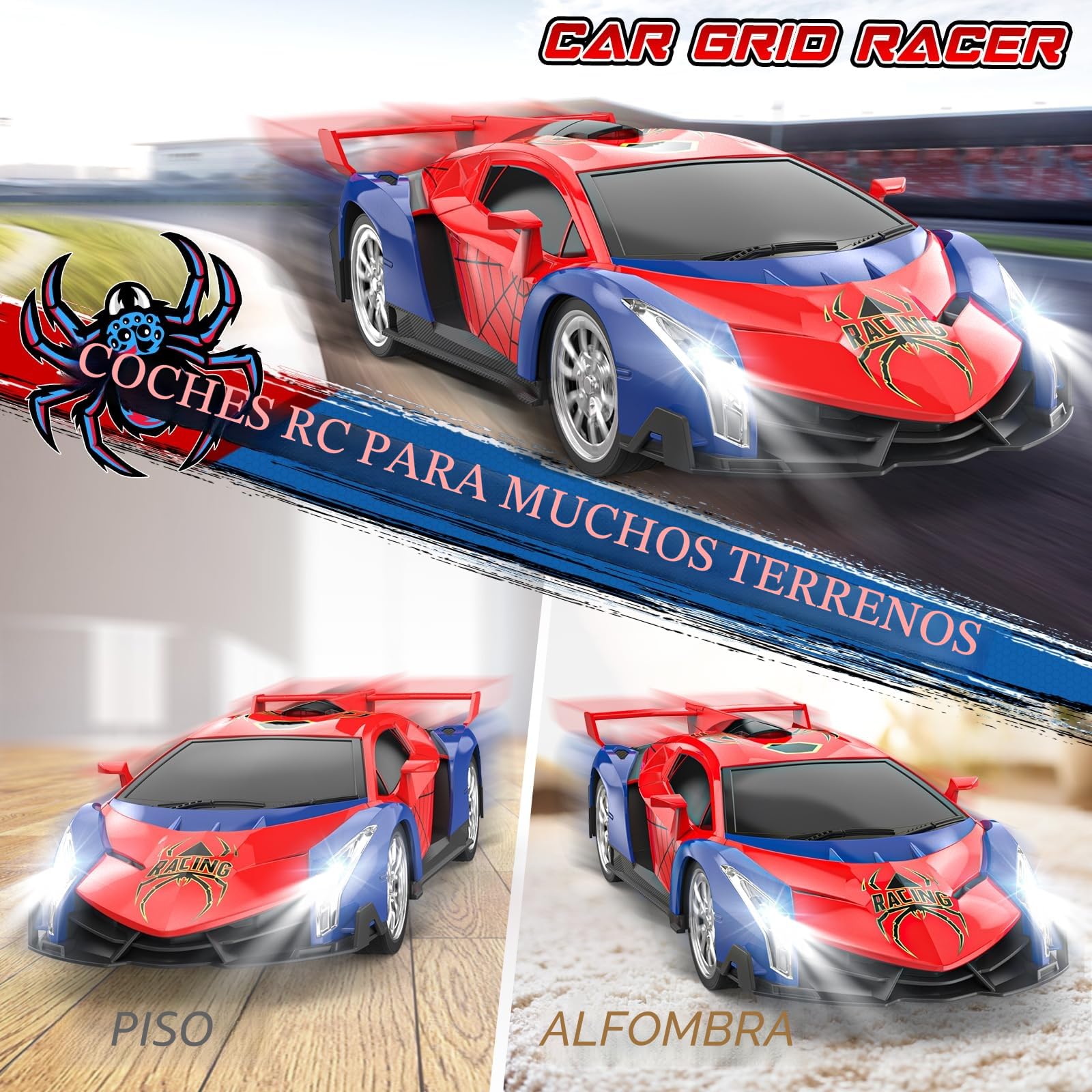 Mieryd Coche Teledirigido, Escala 1/18 Coches de Carreras Alta Velocidad Juguetes Niños 3 4 5 6 7 8 9 10 Años Juegos al Aire Libre Interior Drift RC Car con Luces Regalo Cumpleaños Navidad Niño Niña