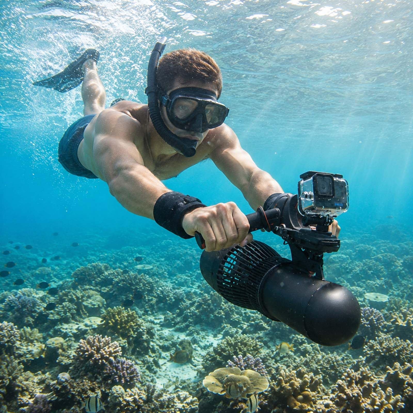 QFGain Scuba Diving Underwater Scooter, 40m/131ft Deep Water Electric Propeller, 500W Sea Scooter for Snorkel, SUP, Kayak, and Pool Use