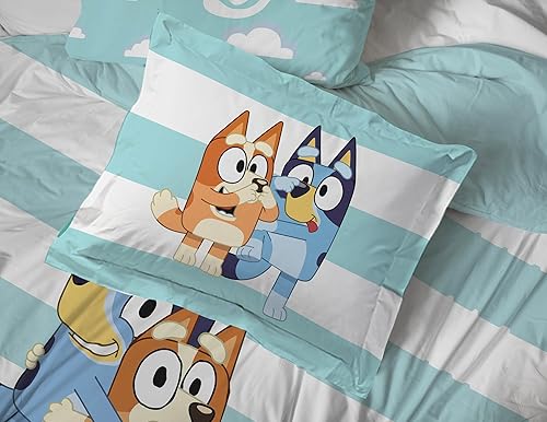 Vista 154 de Jay Franco Blippi & Meekah Trucks - Juego de edredón tamaño matrimonial, juego de sábanas y fundas de almohada de 7 piezas, color azul, juego